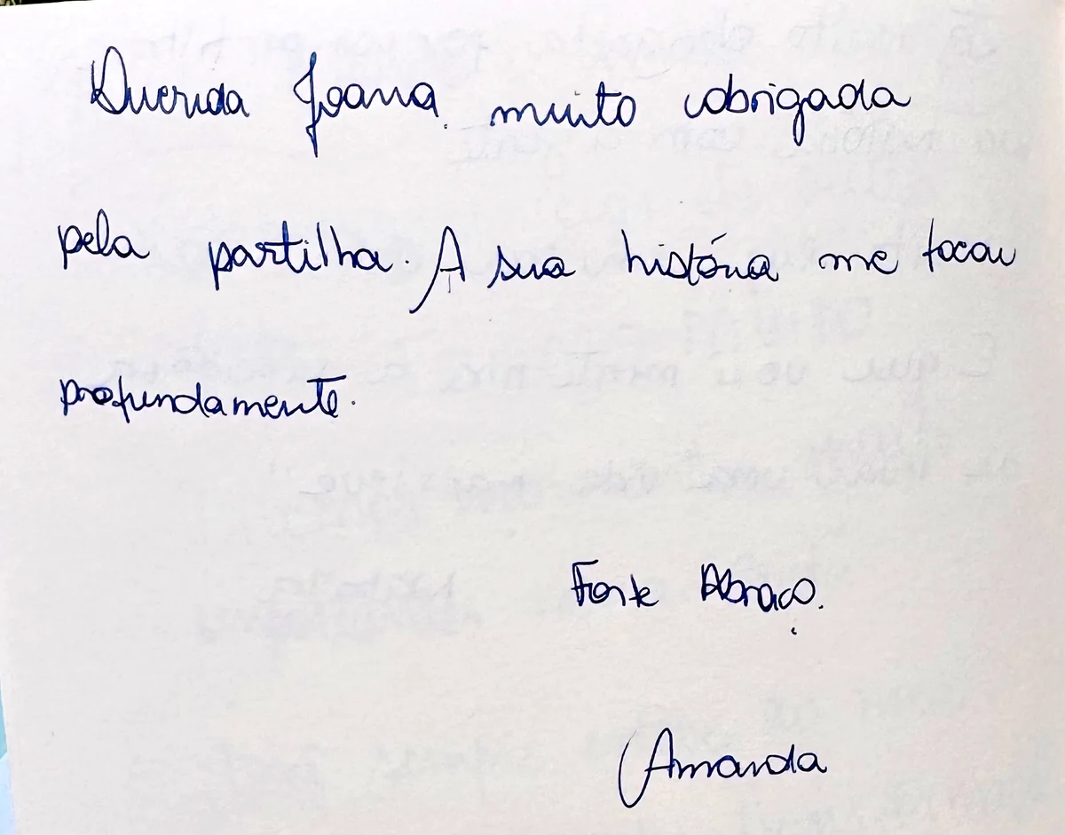 Recado escrito à mão por Amanda.